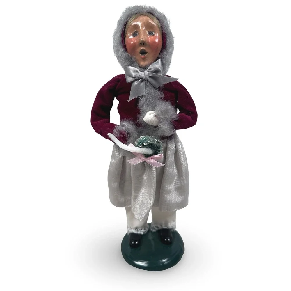 Vintage Byers Choice The Carolers 1996 Girl with Wreath Burgundy 12
